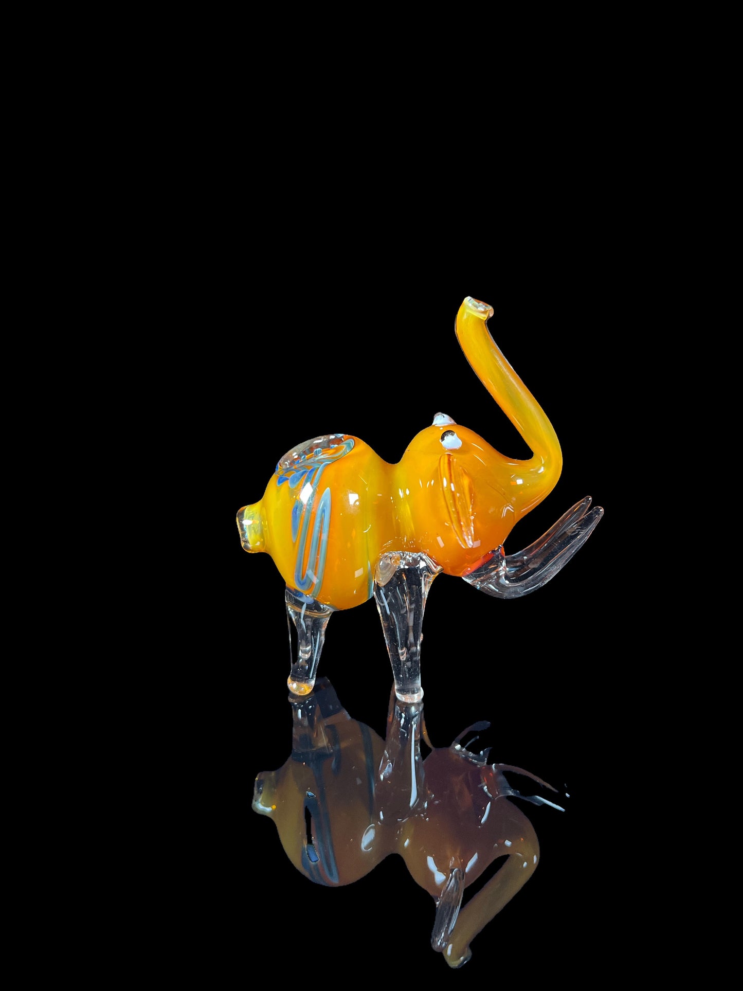 Golden-Yellow Glass Elephant Hand Pipe with Blue Accents